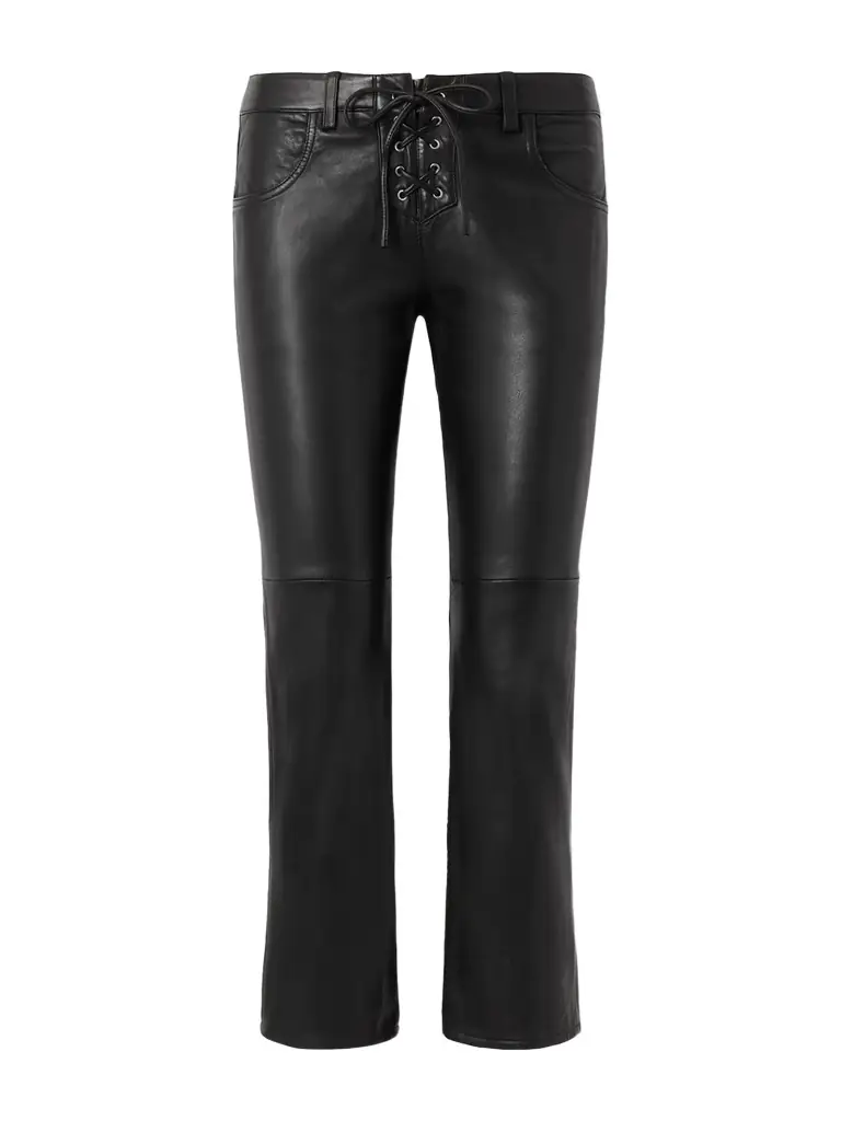 Isabel Marant Vanel Cropped Lace-up Leather Slim-leg Pants