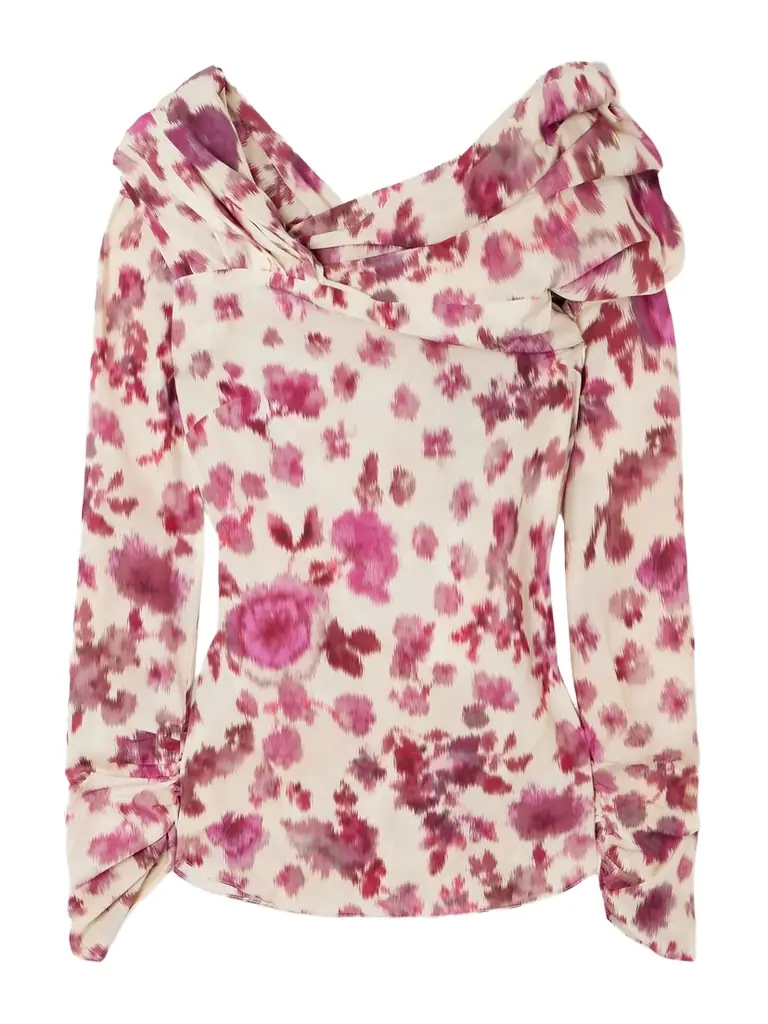 Isabel Marant Danka Off-the-shoulder Draped Floral-print Stretch-silk Top
