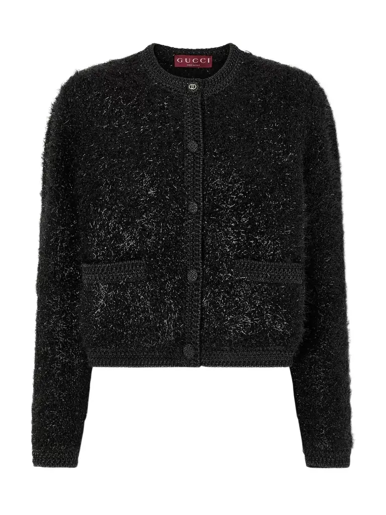 Gucci Cropped Metallic Knitted Cardigan