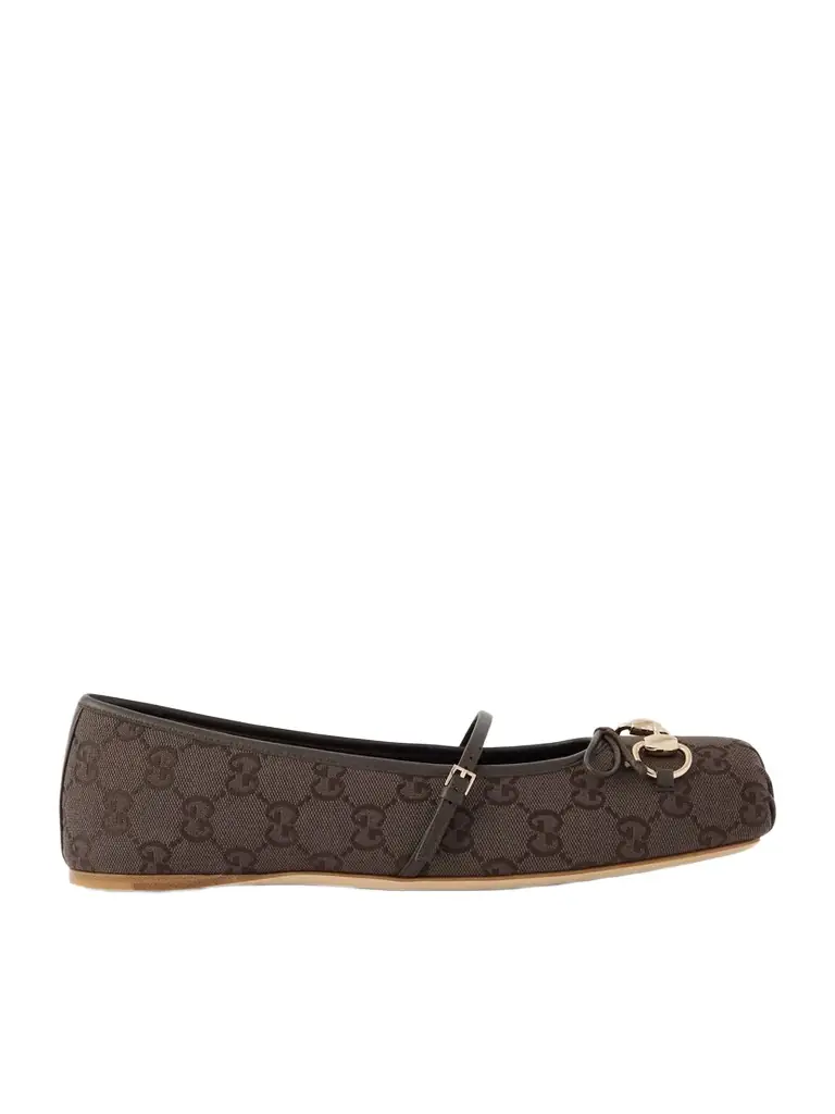 Gucci Horsebit-embellished Bow-detailed Canvas-jacquard Ballet Flats