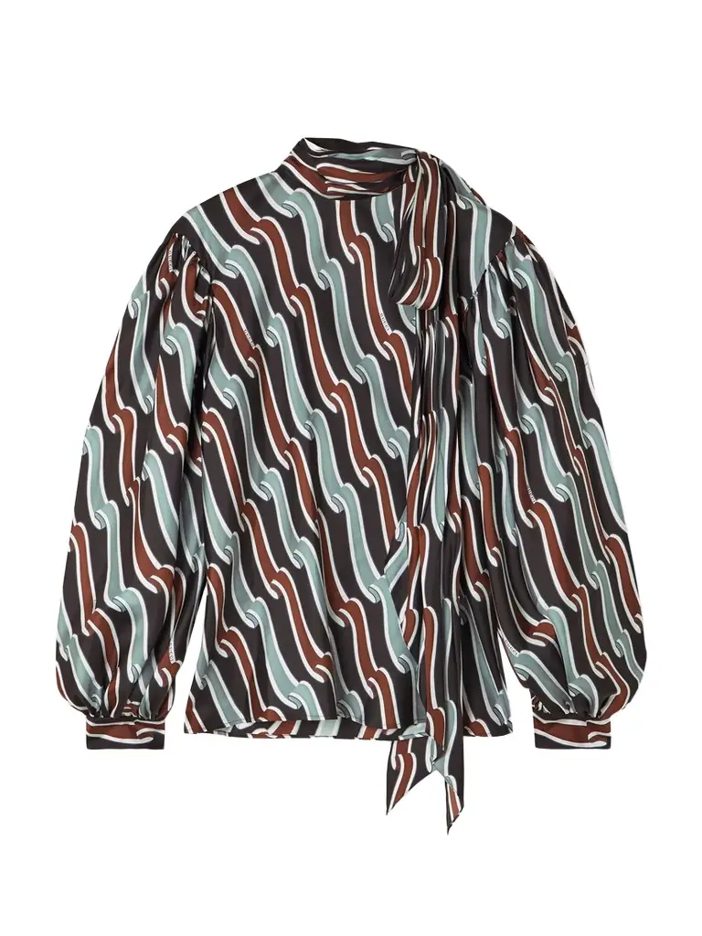 Gucci Tie-detailed Gathered Printed Silk-jacquard Blouse