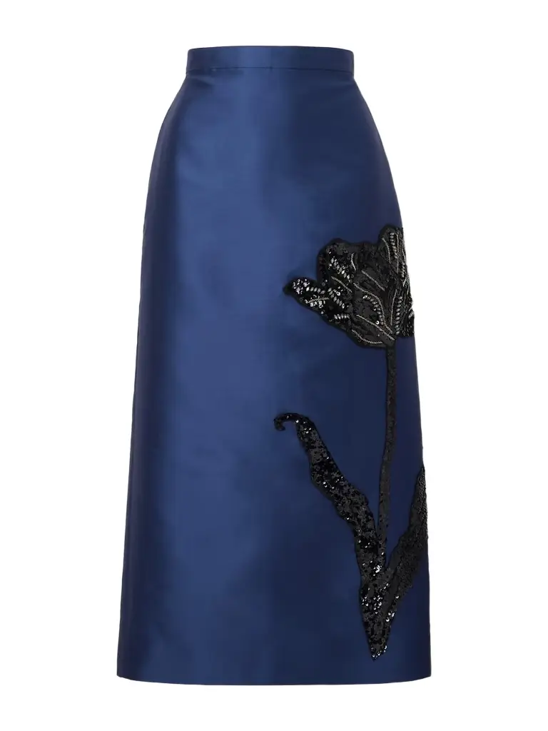 Erdem Sequined Embroidered Satin Midi Skirt