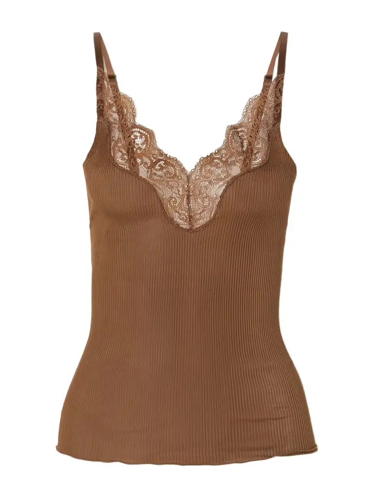 Saint Laurent Lace-trimmed Ribbed Silk-jersey Tank