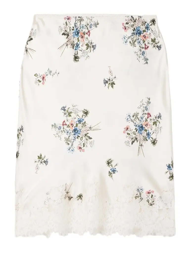 DÔEN Elowette Lace-trimmed Floral-print Silk-satin Skirt