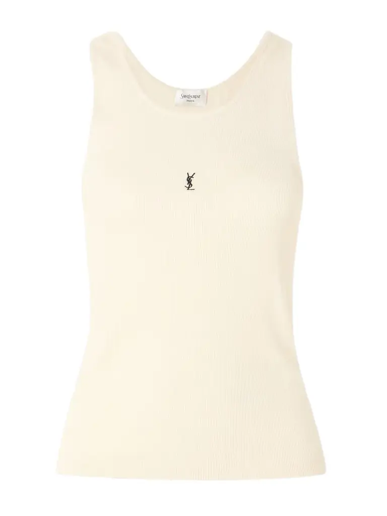 Saint Laurent Cassandre Embroidered Ribbed Cotton-jersey Tank