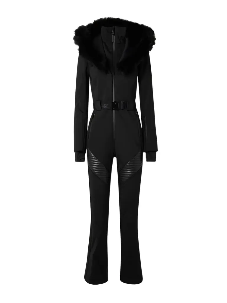 Mackage Elle Hooded Belted Shearling-trimmed Padded Ski Suit