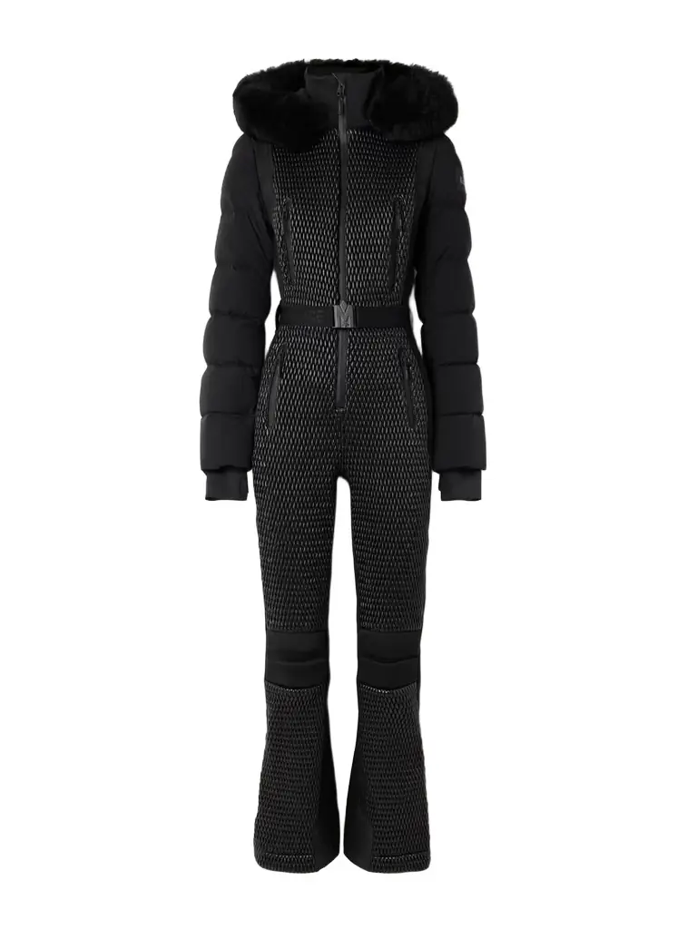 Mackage Lorelle Belted Hooded Plush-trimmed Quilted Padded Down Ski Suit