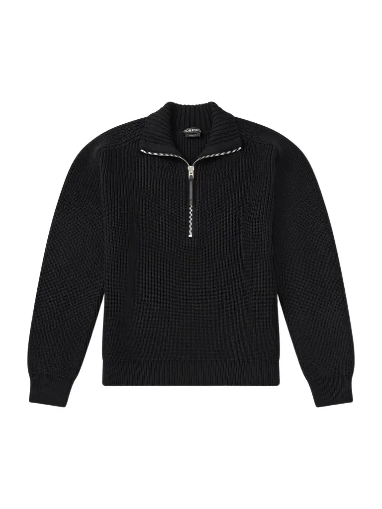 Tom Ford Ribbed Merino Wool Half-Zip Sweater - Men