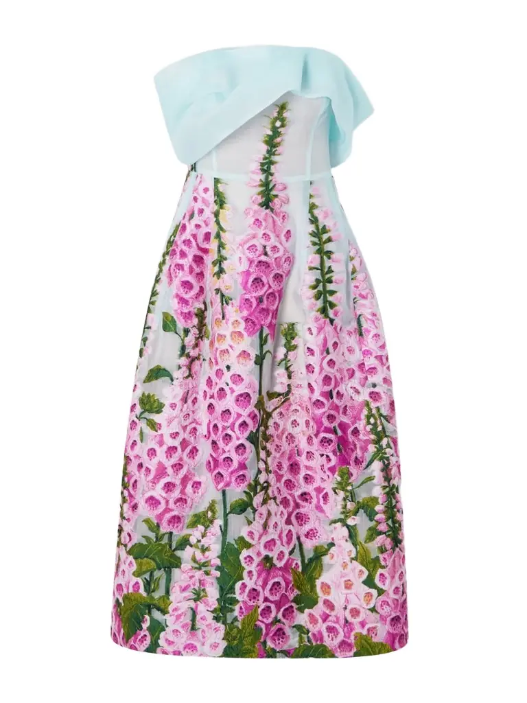 Oscar de la Renta Off-the-shoulder Floral-appliquéd Organza Midi Dress