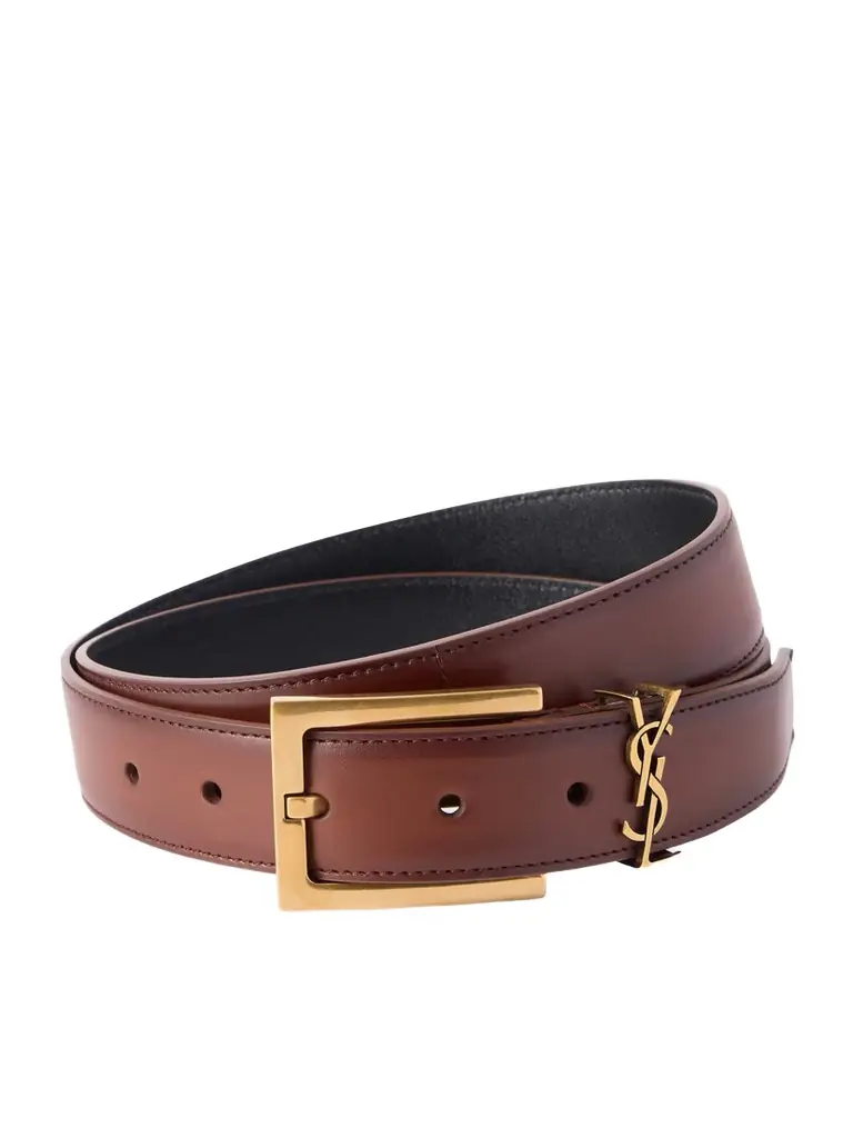 Saint Laurent Cassandre Embellished Leather Belt