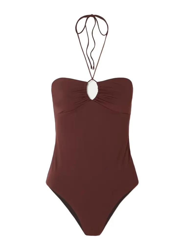 Tory Burch Ruched Cut-out Recycled Halterneck Swimsuit