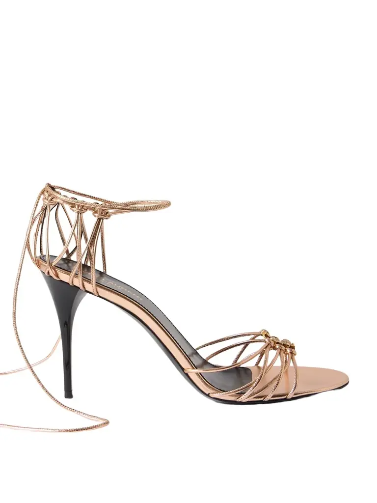 Saint Laurent Babylone Embellished Knotted Metallic Leather Sandals