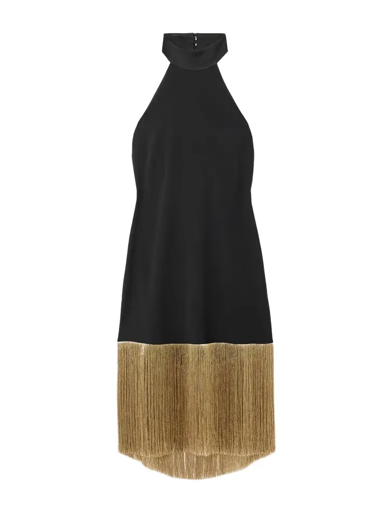 Taller Marmo Berlin Fringed Crepe Halterneck Mini Dress