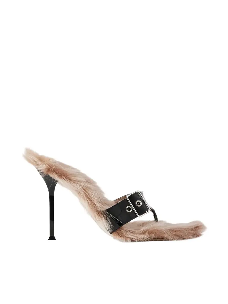 CHRISTEN Helix Buckled Shearling-lined Croc-effect Leather Sandals