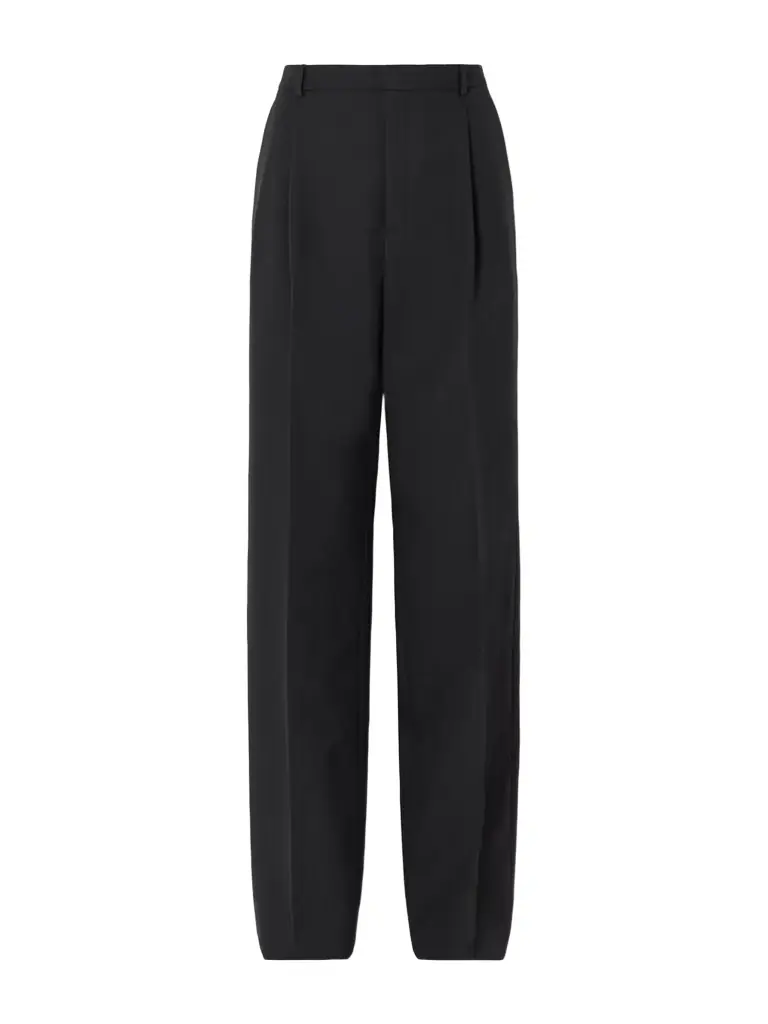 Saint Laurent Pleated Grain De Poudre Wool Straight-leg Pants