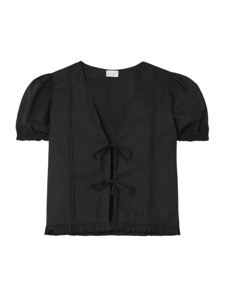 Deiji Studios Pintuck Tie-detailed Organic Cotton-poplin Top