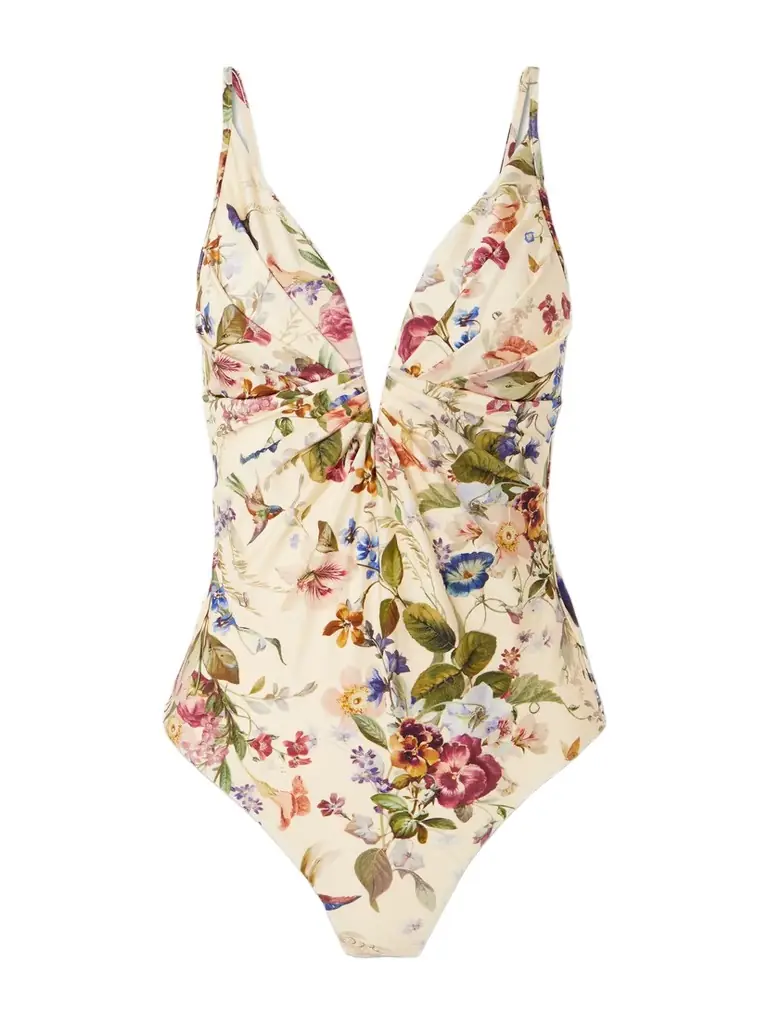 Zimmermann Patience Pleated Floral-print Swimsuit