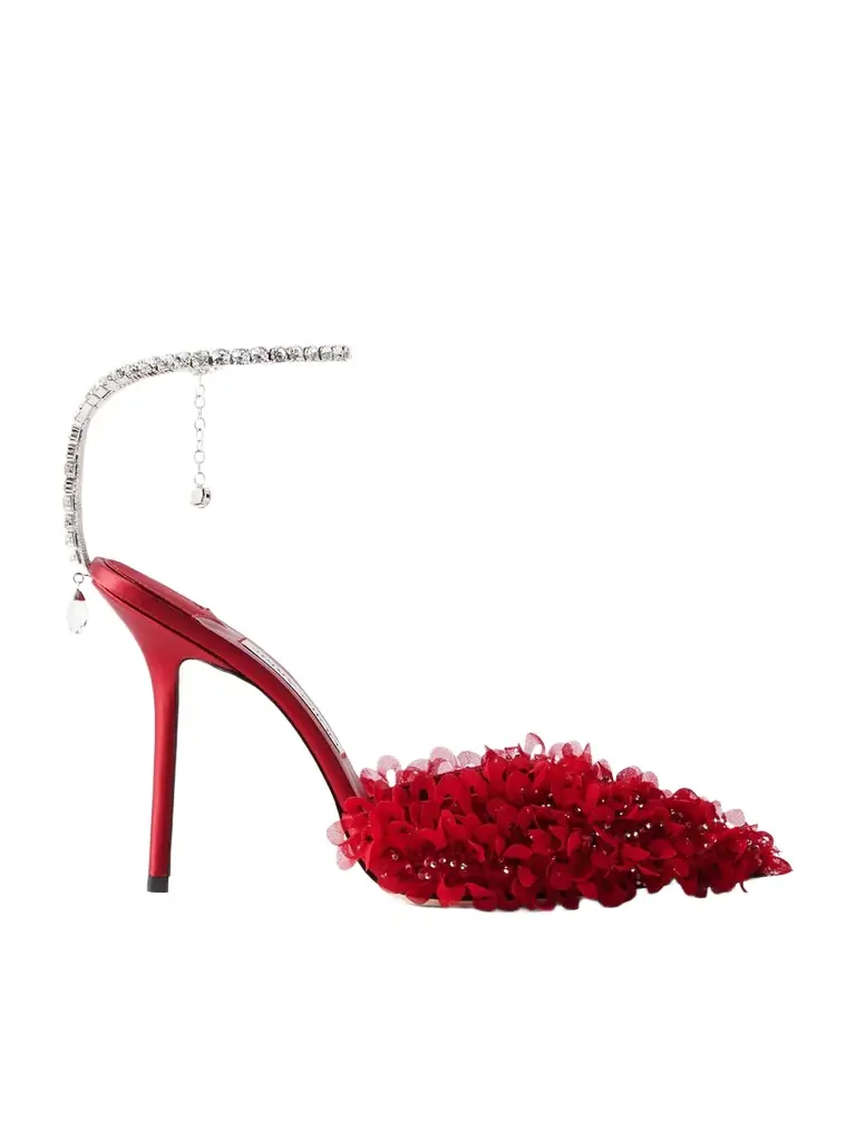 Jimmy Choo Saeda 100 Crystal-embellished Embroidered Mesh Pumps
