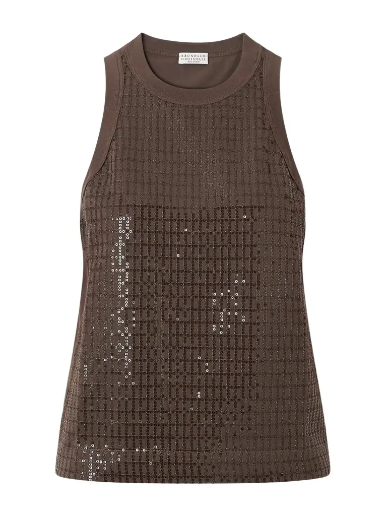 Brunello Cucinelli Sequin-embellished Stretch-cotton Jersey Tank