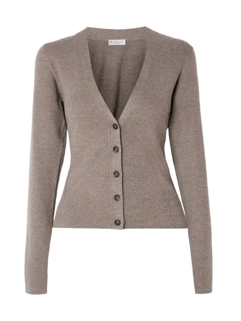 Brunello Cucinelli Metallic Ribbed-knit Cardigan