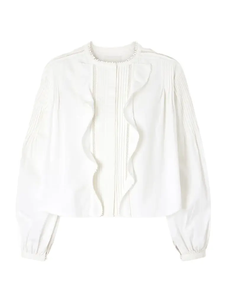 Isabel Marant Cubraly Lace-trimmed Ruffled Pintucked Cotton-poplin Blouse