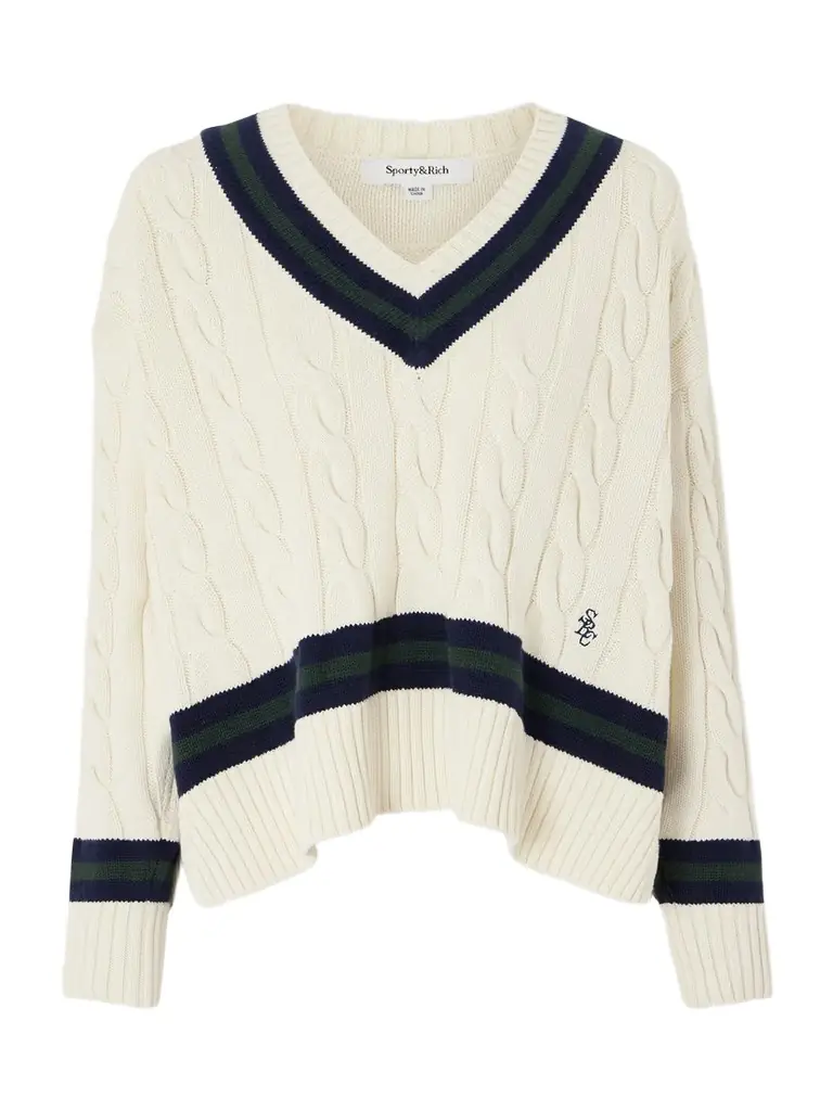 Sporty & Rich Striped Cable-knit Cotton Sweater