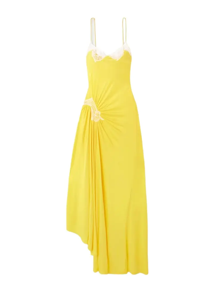Christopher Esber Delphin Asymmetric Gathered Lace-trimmed Ribbed Jersey Midi Dress