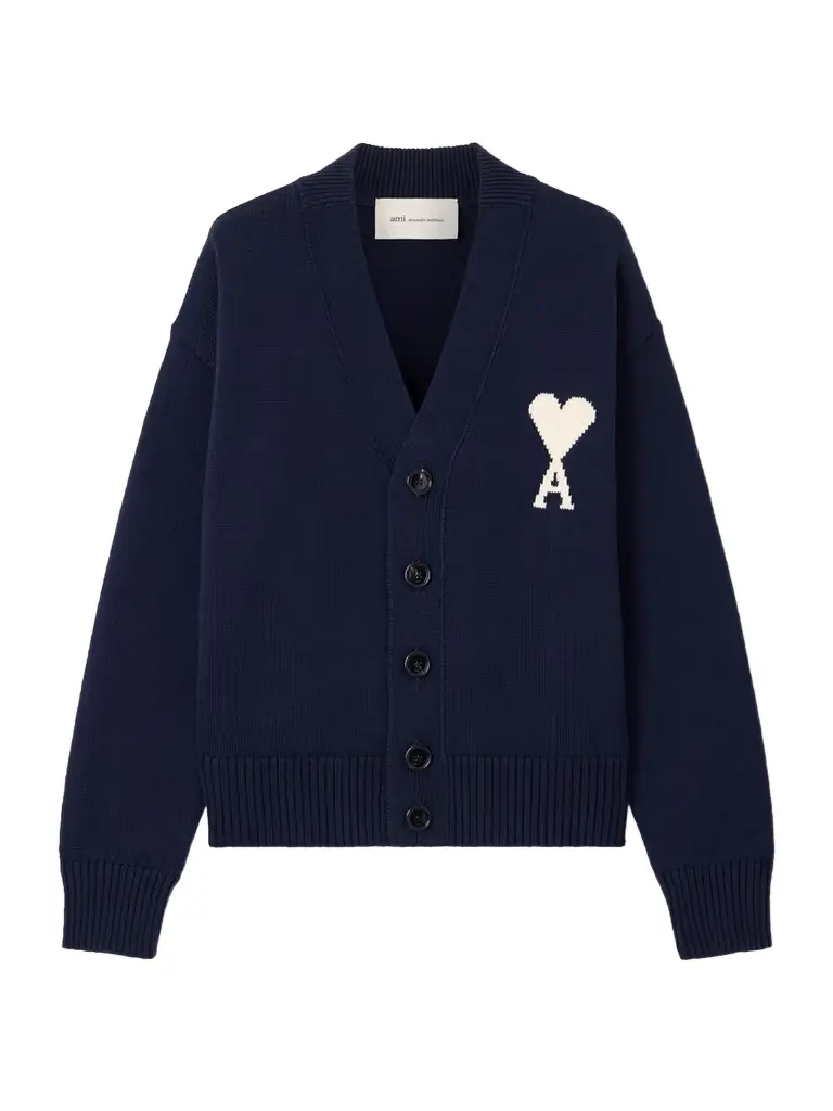 AMI PARIS Intarsia-knit Wool And Cotton-blend Cardigan