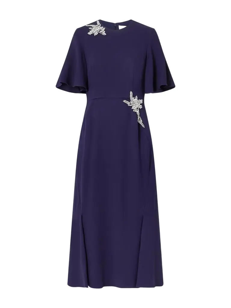 Erdem Embellished Appliquéd Crepe Midi Dress