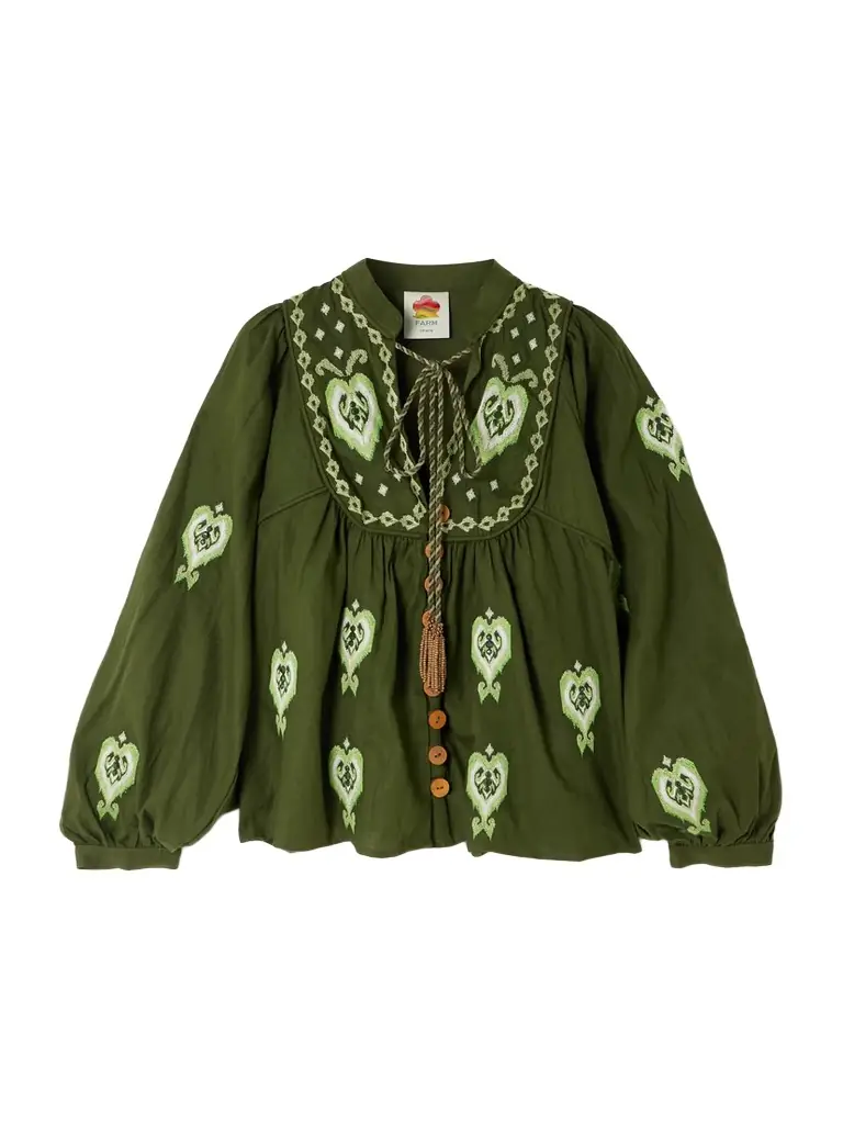 Farm Rio Embellished Embroidered Linen-blend Blouse