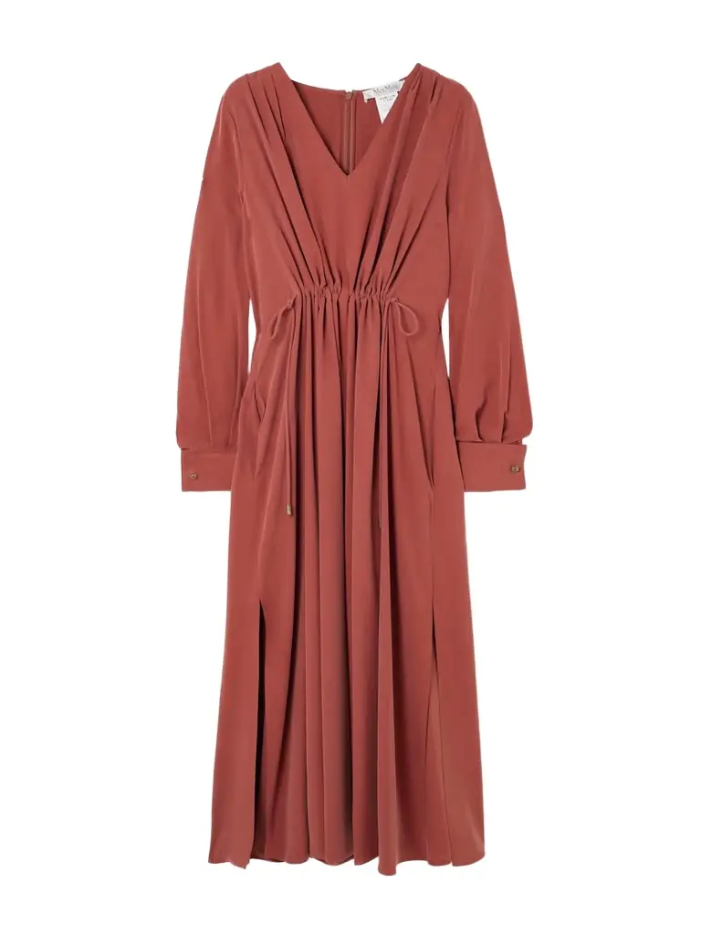 Max Mara Gathered Silk Midi Dress