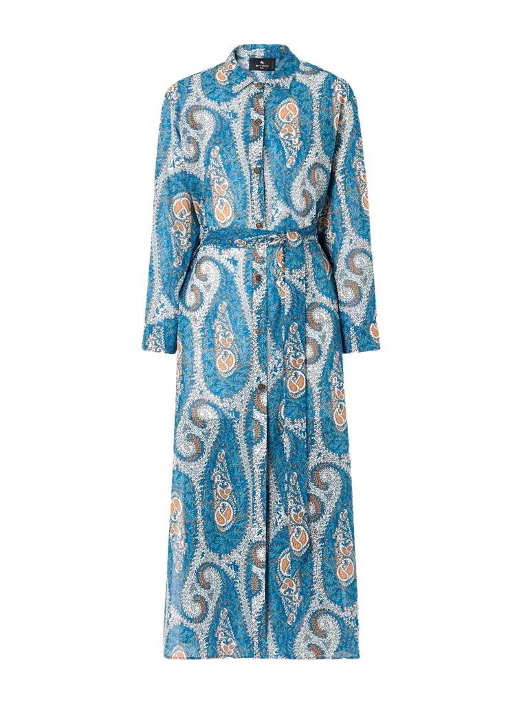 Etro Belted Paisley-print Cotton-voile Midi Shirt Dress