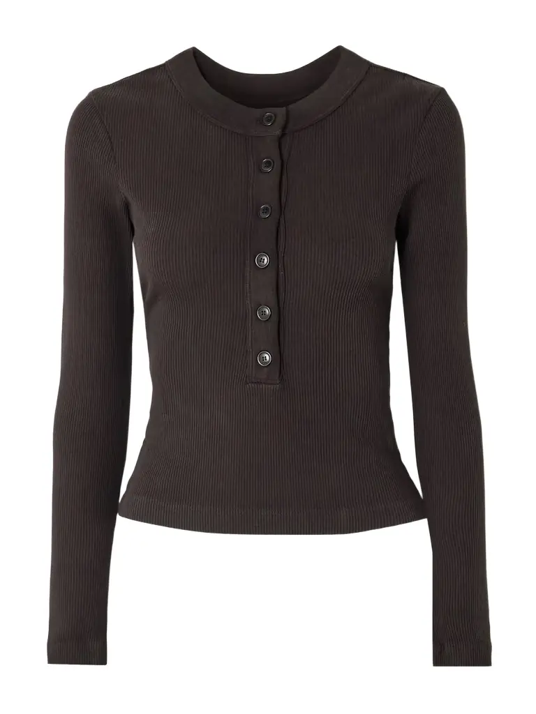 Citizens of Humanity Varra Ribbed Stretch Organic Cotton And Lyocell-blend Henley Top