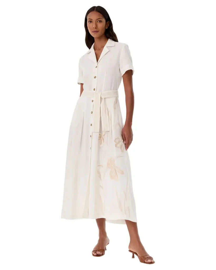 Emporio Sirenuse Daria Dress with Sand Flowers Embroidery
