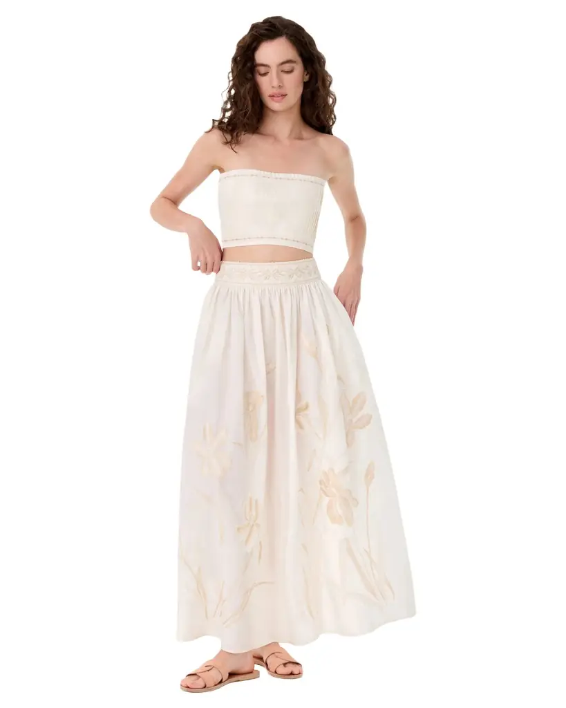 Emporio Sirenuse Ombretta Skirt with Iris Embroidery