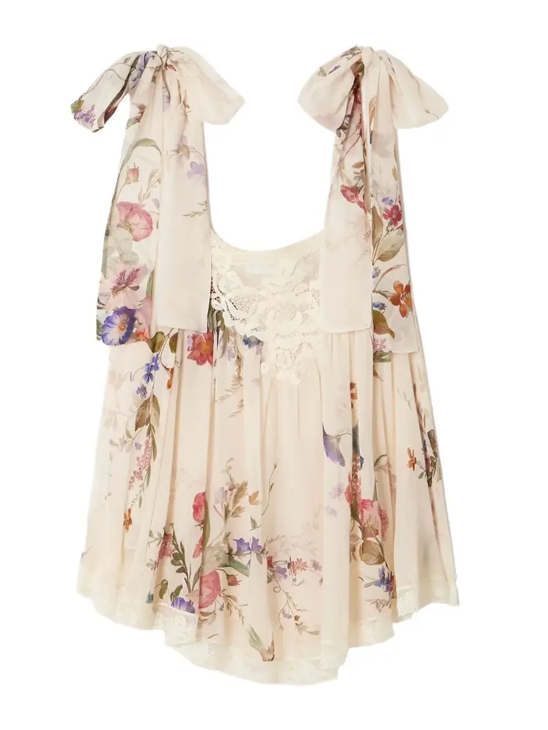Zimmermann Patience Lace-trimmed Floral-print Cotton And Silk-blend Top