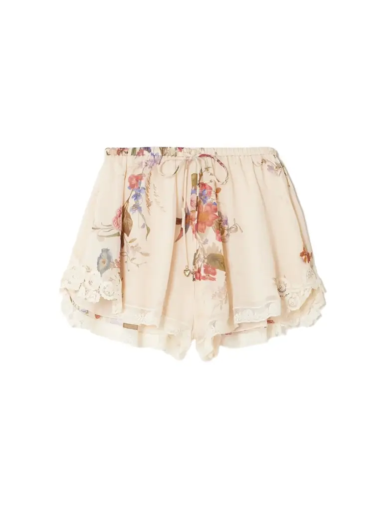 Zimmermann Patience Lace-trimmed Floral-print Cotton And Silk-blend Shorts