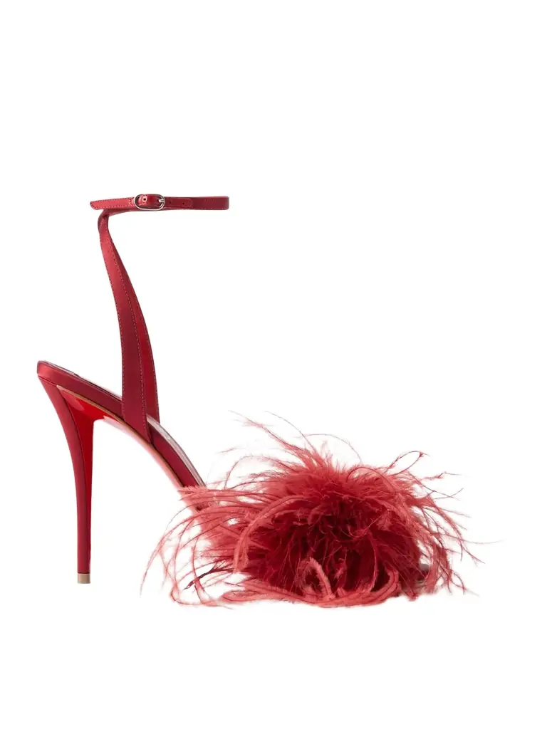 Christian Louboutin Miss Z Poupi 100 Feather-embellished Satin Sandals