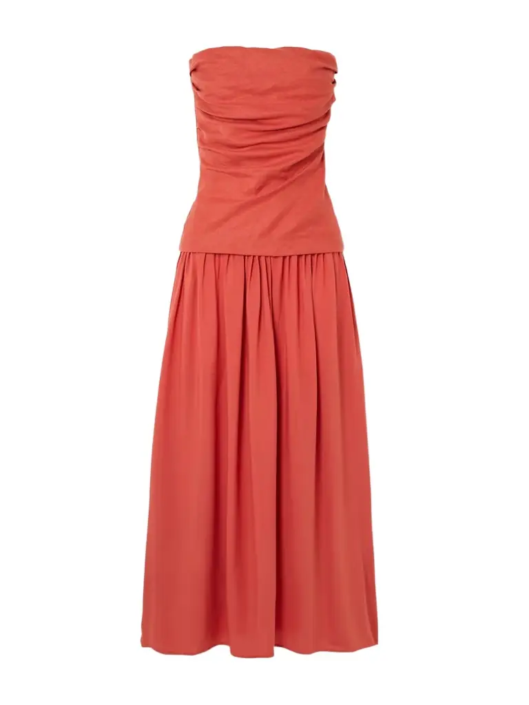 Faithfull Hedy Layered Gathered Linen And Crepe Maxi Dress