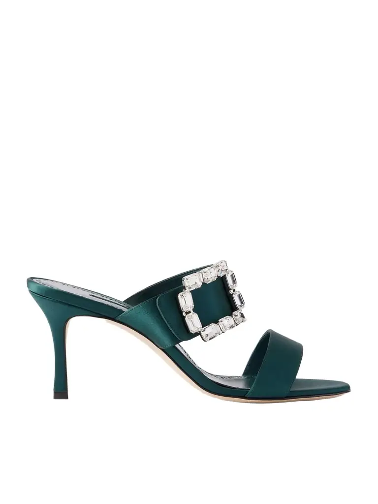 Manolo Blahnik Mayjousan 70 Crystal-embellished Satin Mules