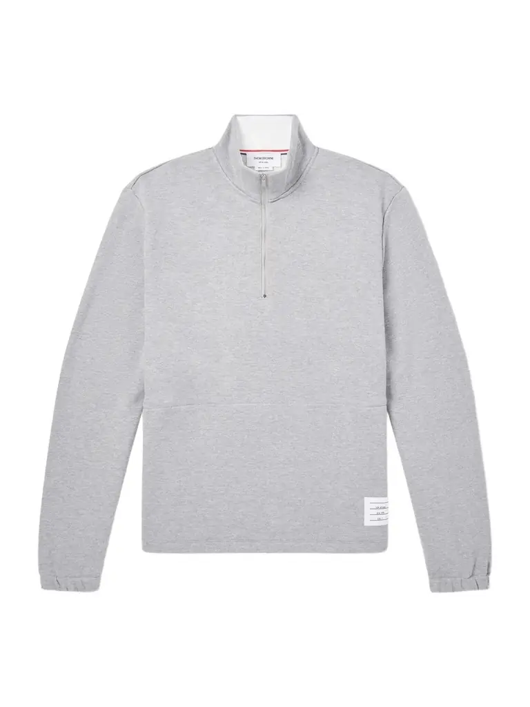 Thom Browne Logo-Appliquéd Cotton-Jersey Half-Zip Sweatshirt - Men