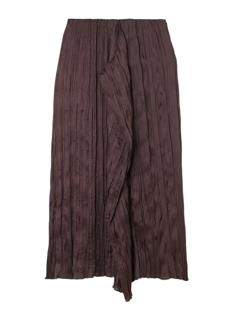 Staud Mai Draped Plissé-satin Midi Skirt