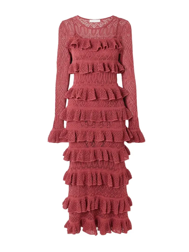 Zimmermann Wanderlust Ruffled Open-knit Maxi Dress