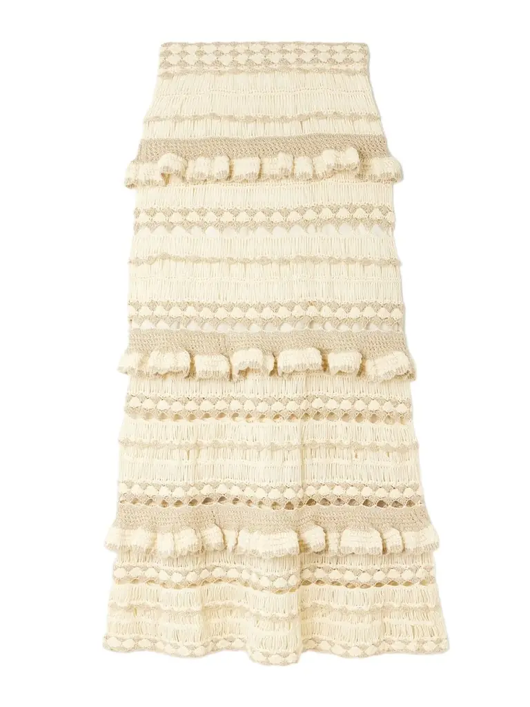 Zimmermann Wanderlust Ruffled Ruffled Pointelle-knit Maxi Skirt