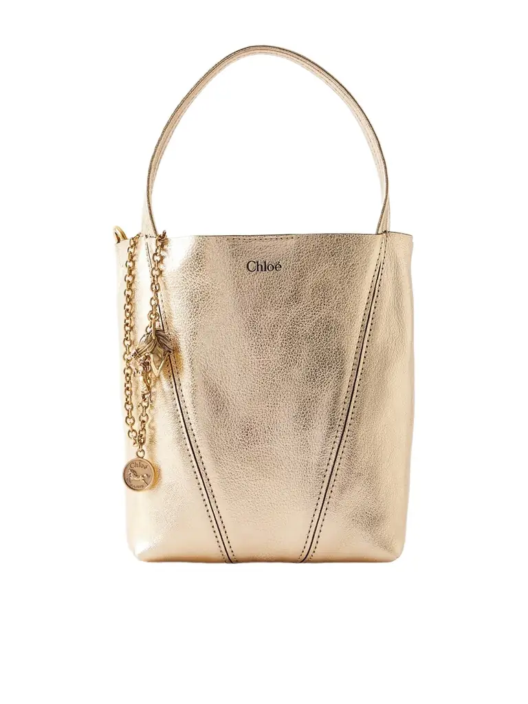 Chloé Spin Small Embellished Paneled Textured-leather Tote