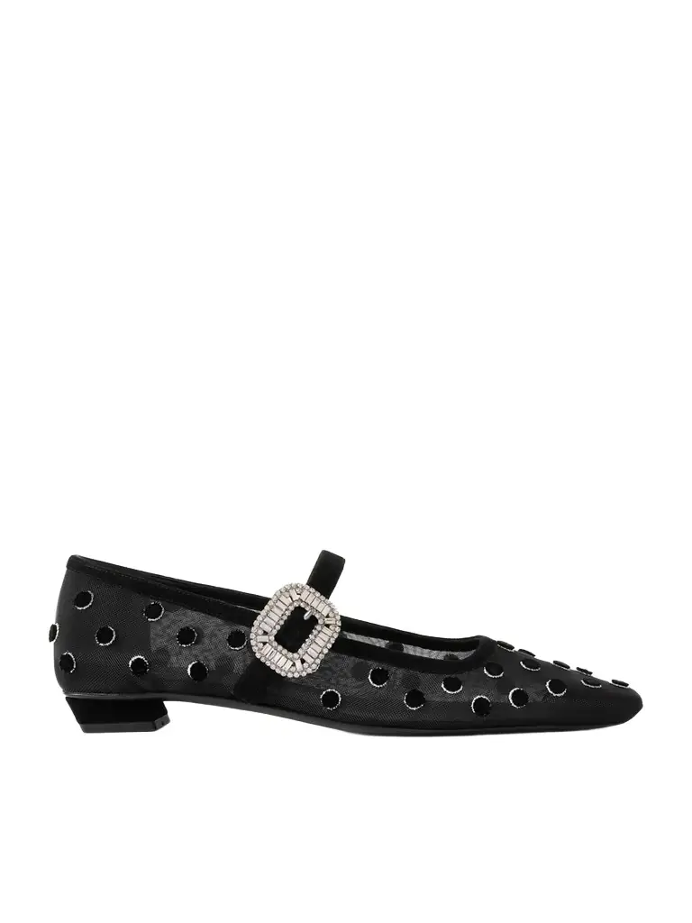 Roger Vivier Belle Vivier 25 Embellished Flocked Mesh Mary Jane Ballet Flats