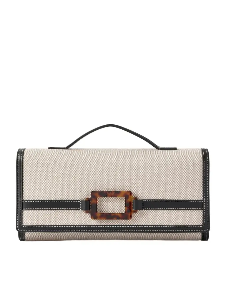 Roger Vivier Belle Vivier Buckled Canvas Clutch