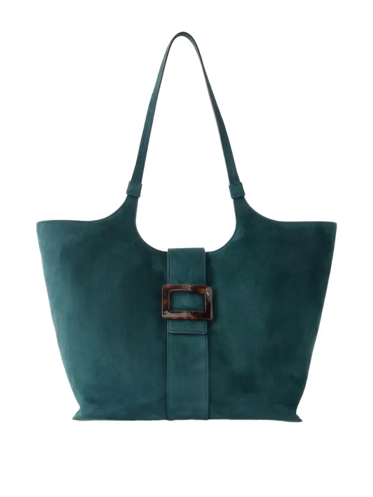 Roger Vivier Belle Vivier Medium Buckled Suede Tote