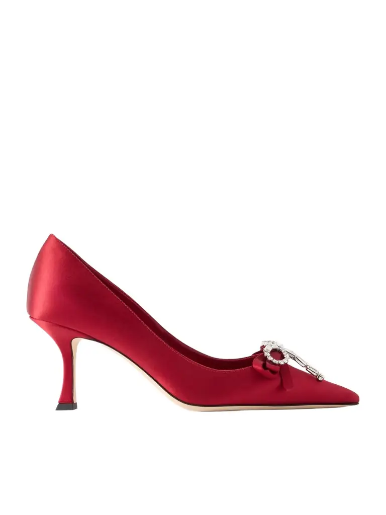Jimmy Choo Aura 70 Crystal Bow-embellished Satin Pumps
