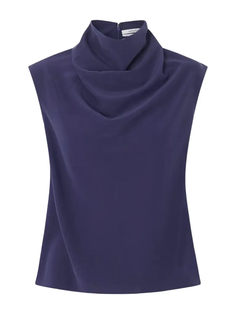 Another Tomorrow Draped Silk-crepe Blouse